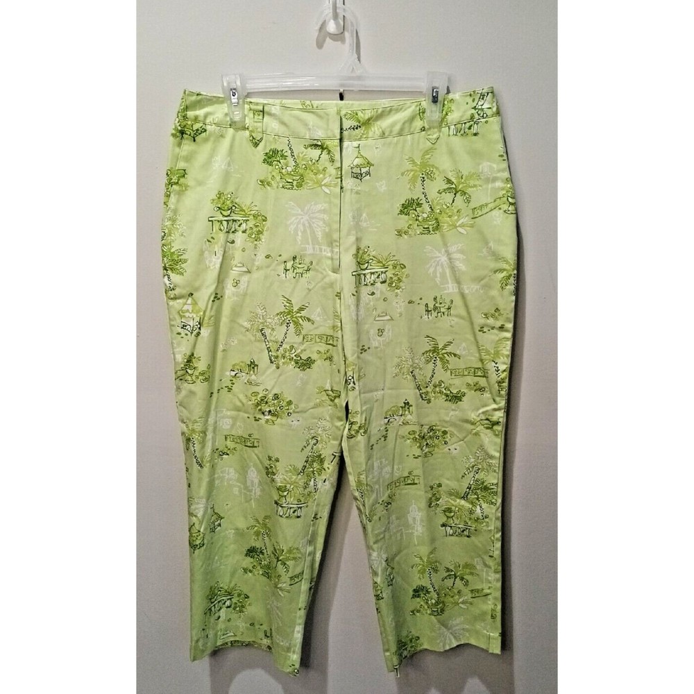 Van Heusen Womens Stretch Green Palm Trees Gazebo Pattern Size 14 New No Tags